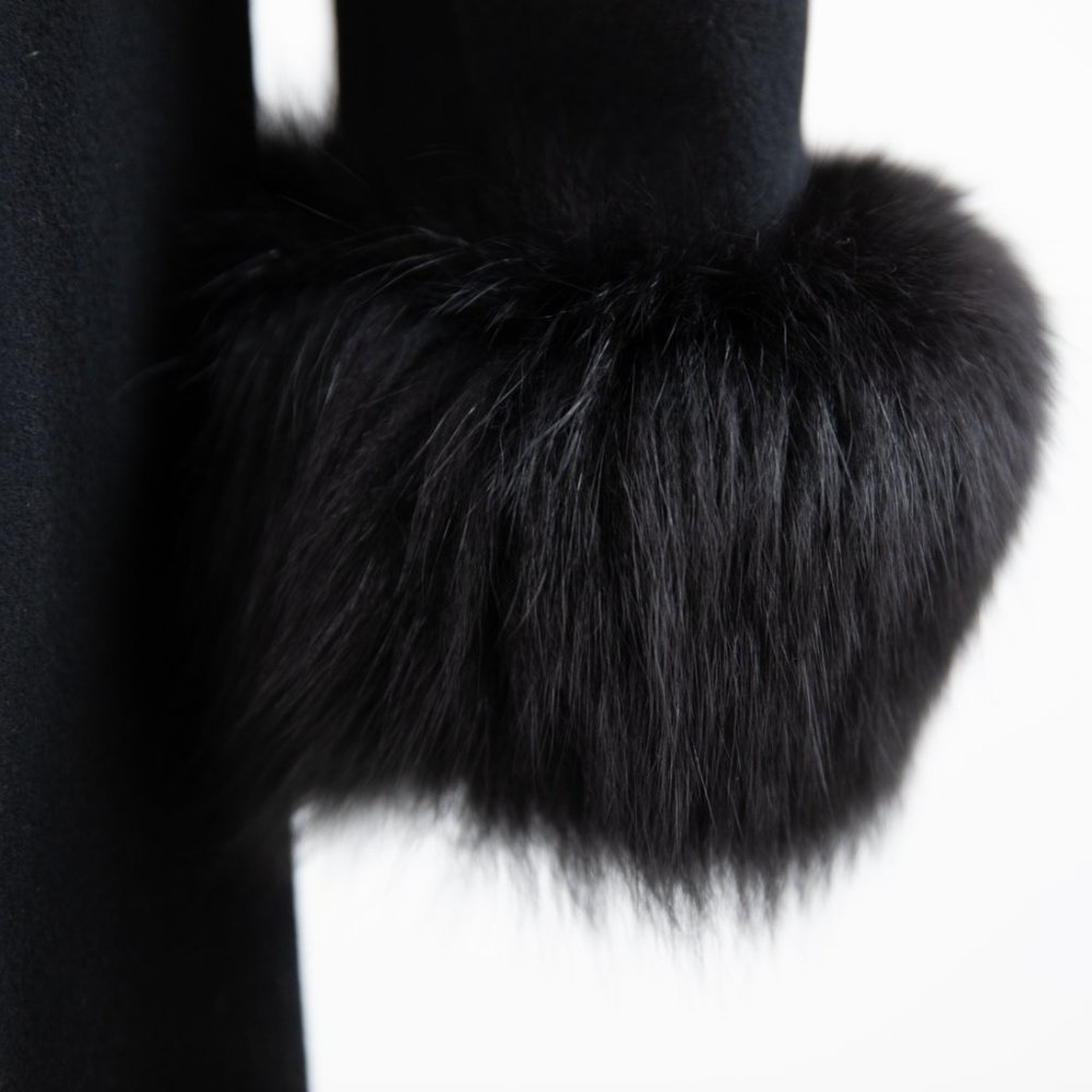 Vintage M Cashmere Wool Fox Fur Winter Coat Black - Picture 7 of 12